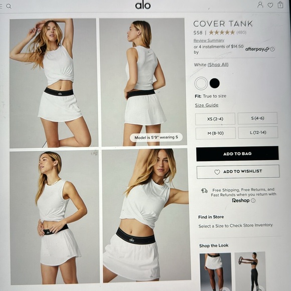 ALO white layering top. Cover tank. Size Large. BNWT STILL IN STORE !!!!! - Picture 4 of 4